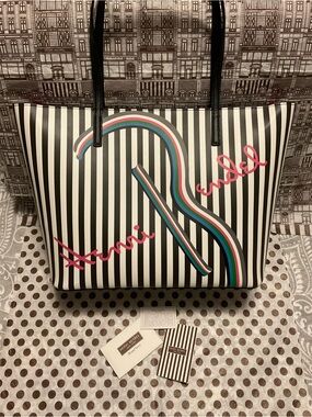 Henri Bendel Centennial Stripe “About Town” Tote Neon Pastel Pop Art Logo